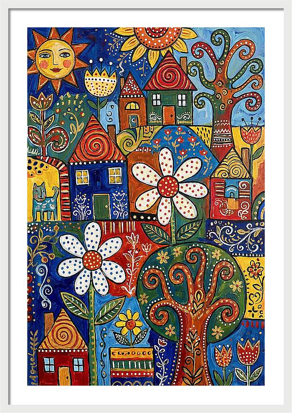 Colorful Folk Village Scene