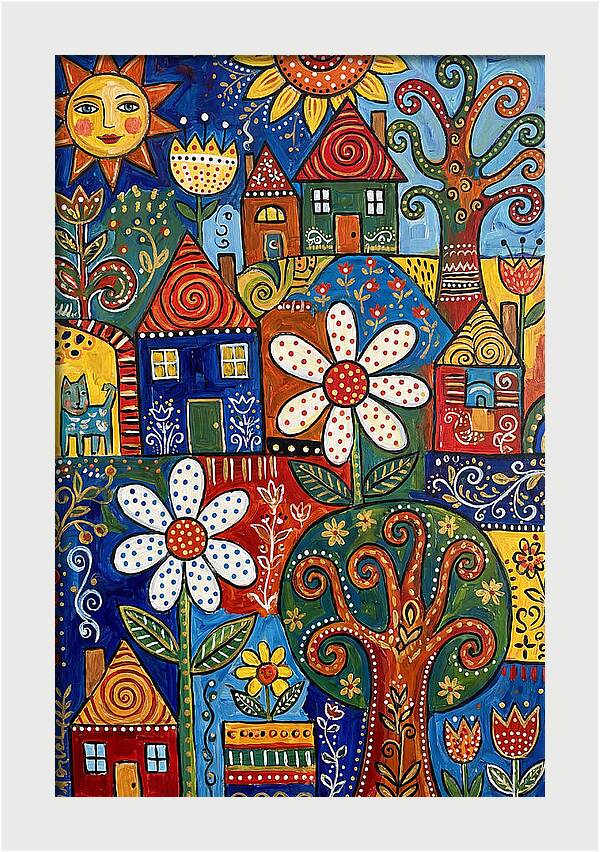 Colorful Folk Village Scene
