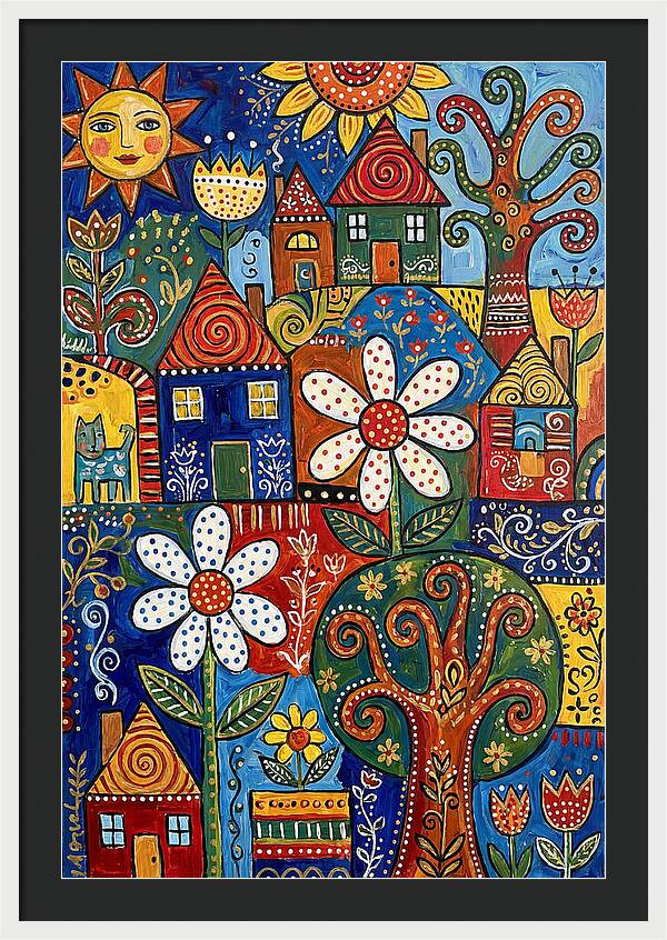 Colorful Folk Village Scene