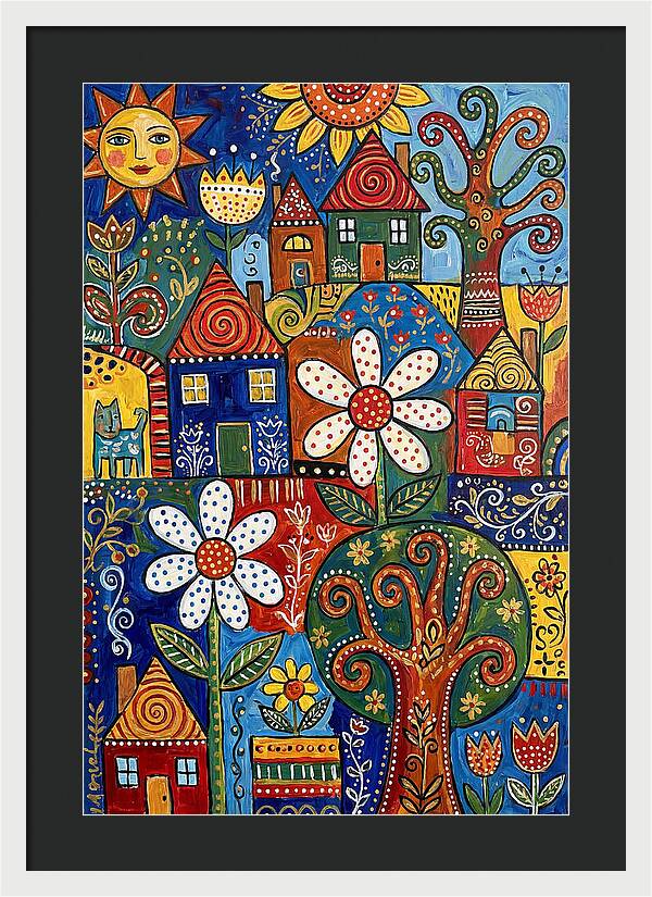 Colorful Folk Village Scene