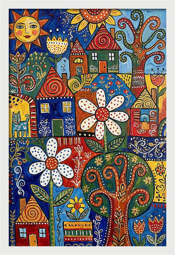 Colorful Folk Village Scene
