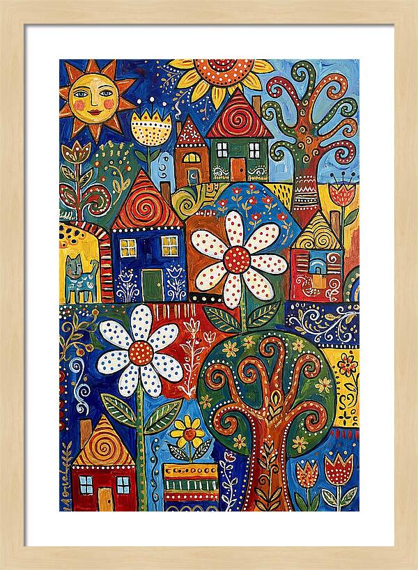 Colorful Folk Village Scene