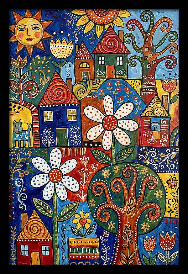 Colorful Folk Village Scene