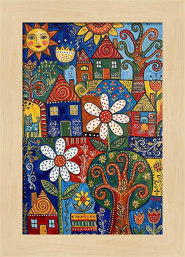 Colorful Folk Village Scene