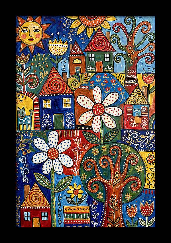Colorful Folk Village Scene