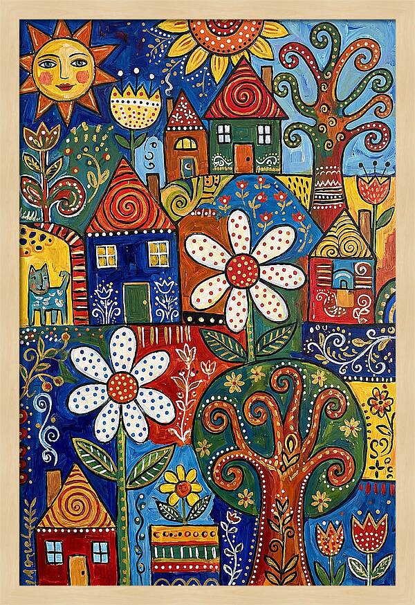 Colorful Folk Village Scene