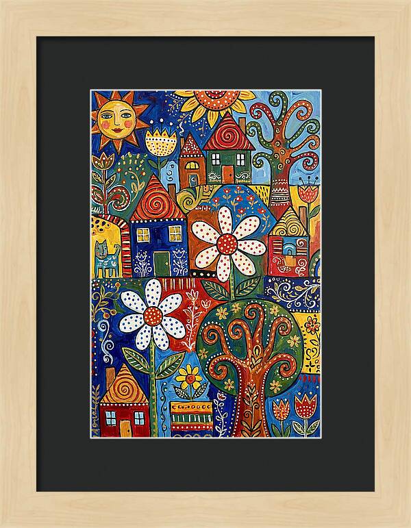 Colorful Folk Village Scene
