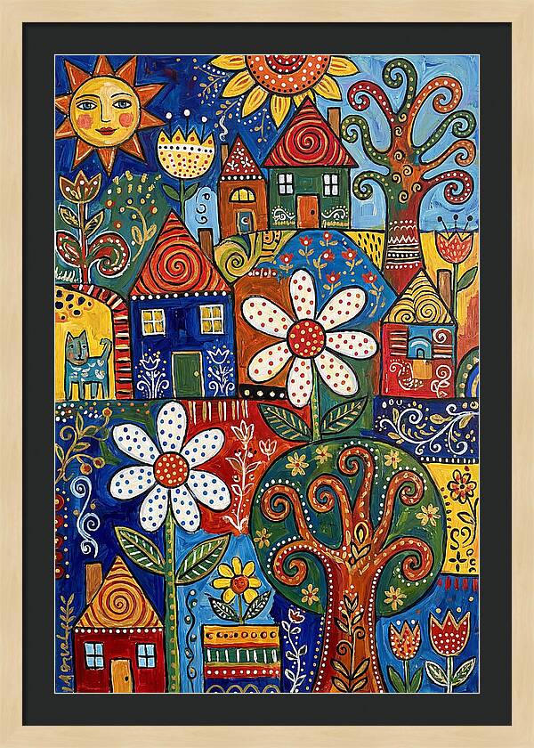 Colorful Folk Village Scene