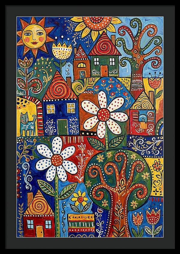 Colorful Folk Village Scene