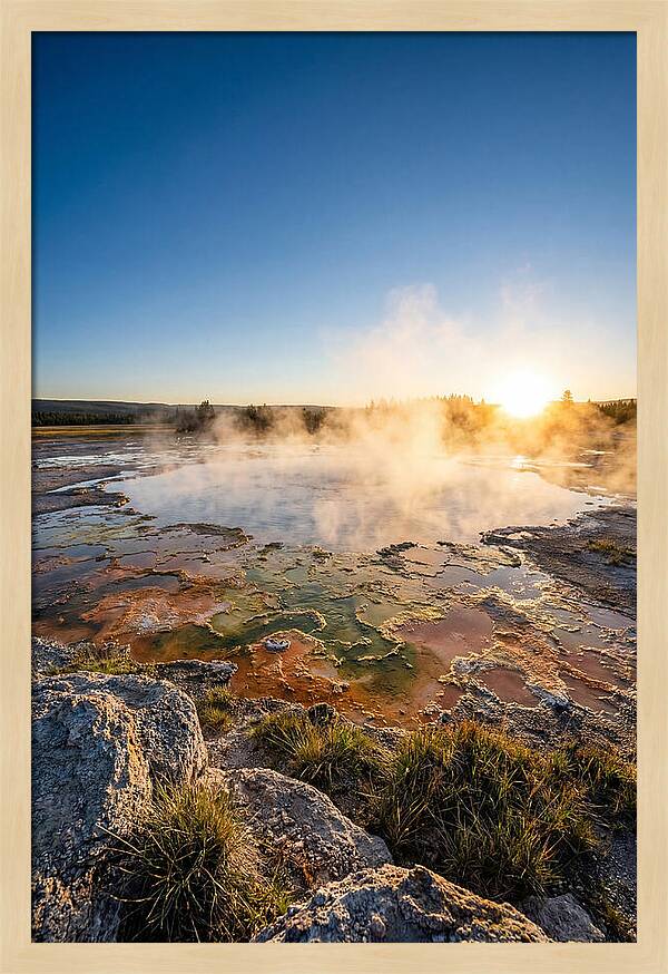 Colorful Geothermal Pool At Sunrise
