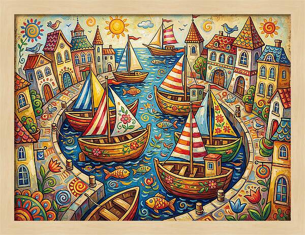 Colorful Harbor Scene