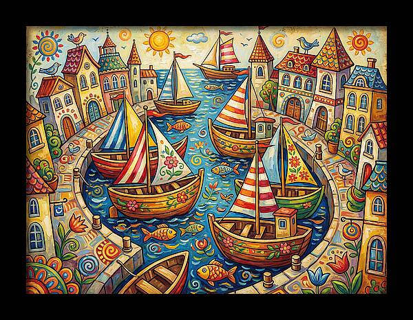 Colorful Harbor Scene