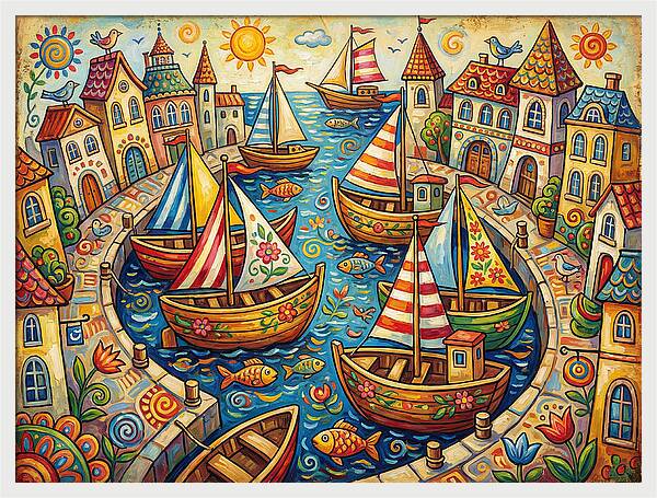 Colorful Harbor Scene