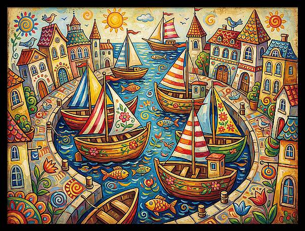 Colorful Harbor Scene