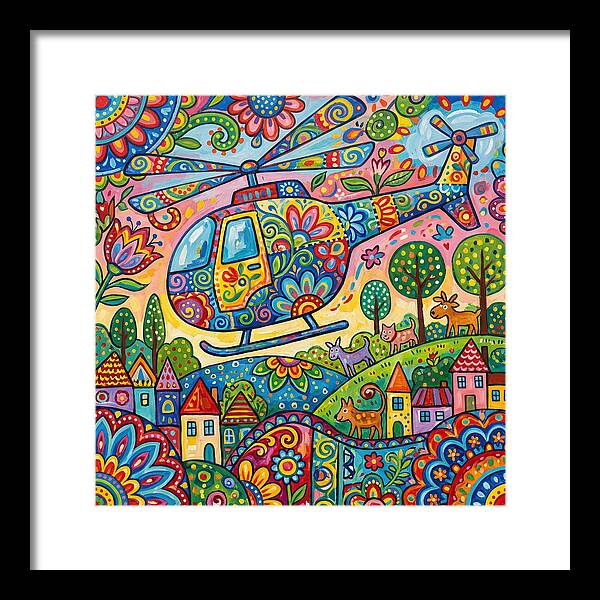Colorful Helicopter In A Whimsical Landscape