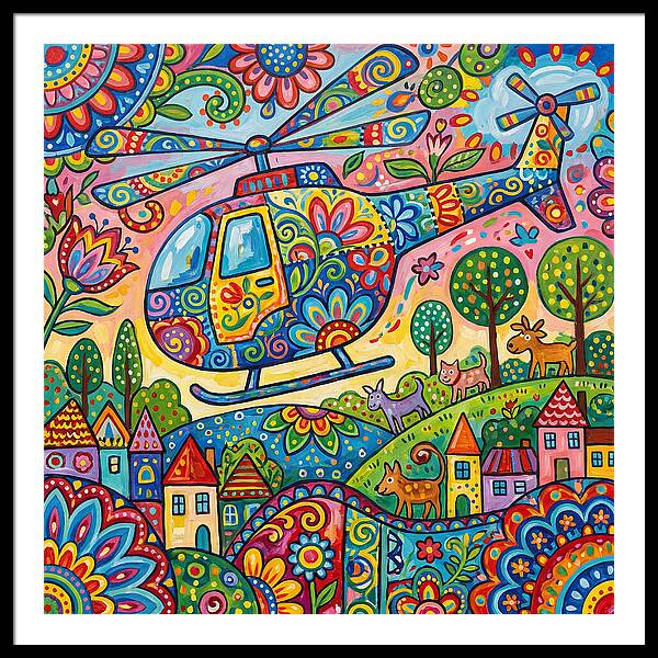 Colorful Helicopter In A Whimsical Landscape