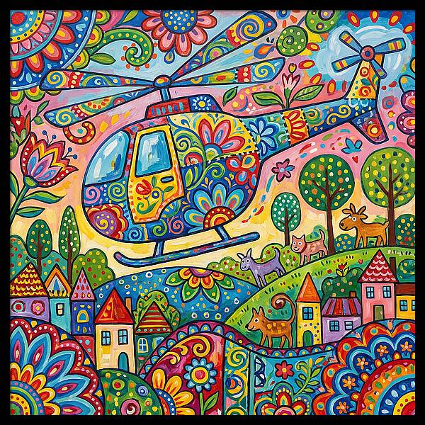 Colorful Helicopter In A Whimsical Landscape