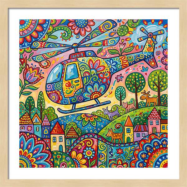 Colorful Helicopter In A Whimsical Landscape