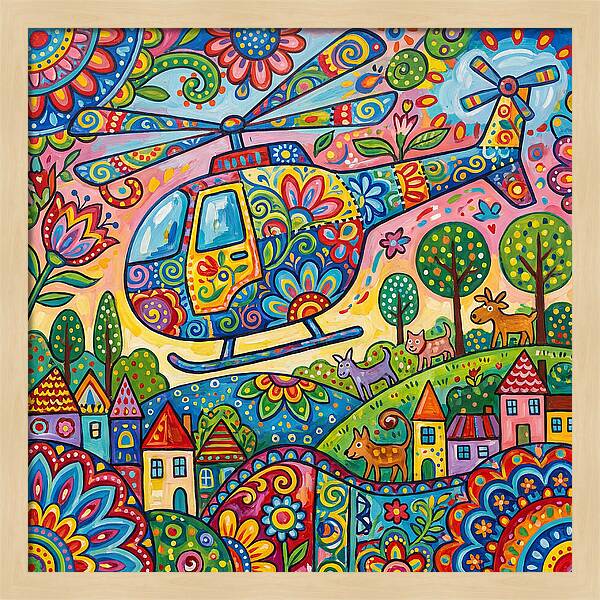 Colorful Helicopter In A Whimsical Landscape
