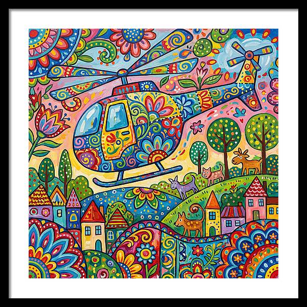 Colorful Helicopter In A Whimsical Landscape