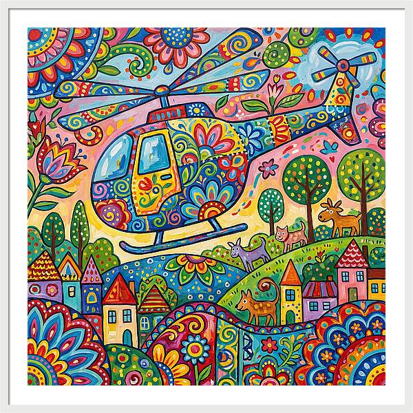 Colorful Helicopter In A Whimsical Landscape