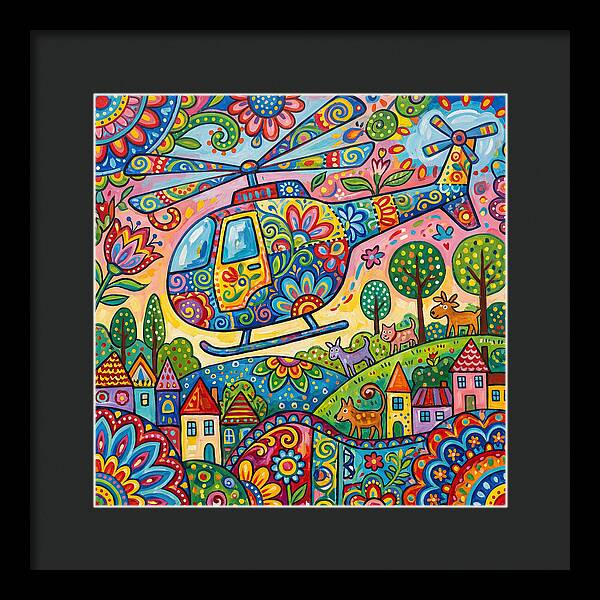 Colorful Helicopter In A Whimsical Landscape