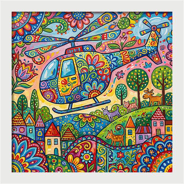 Colorful Helicopter In A Whimsical Landscape