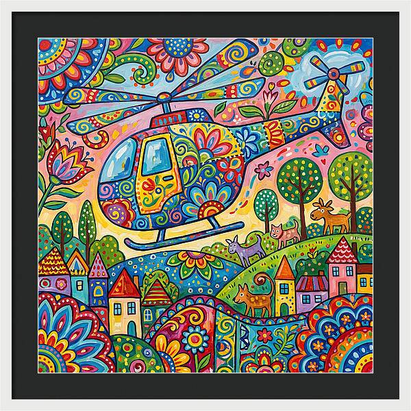 Colorful Helicopter In A Whimsical Landscape