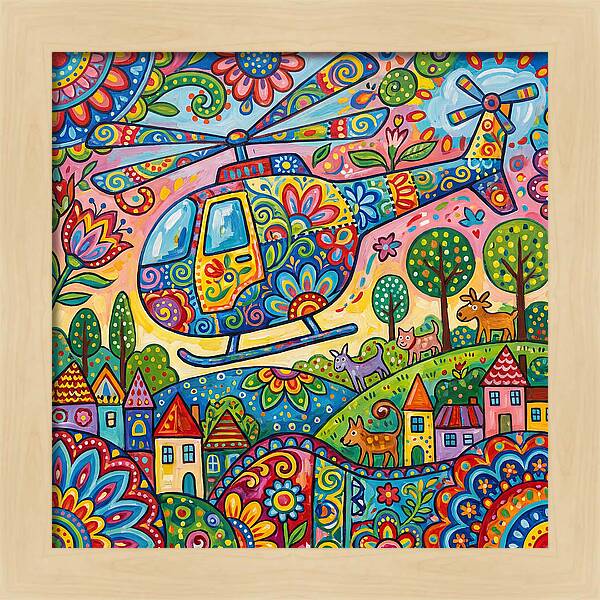 Colorful Helicopter In A Whimsical Landscape