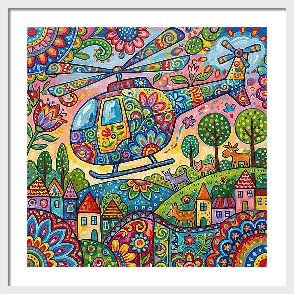 Colorful Helicopter In A Whimsical Landscape