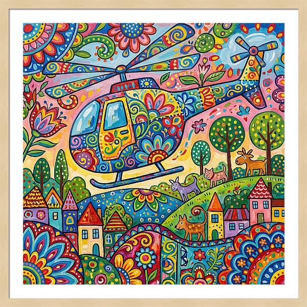 Colorful Helicopter In A Whimsical Landscape