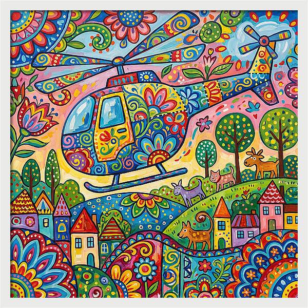 Colorful Helicopter In A Whimsical Landscape