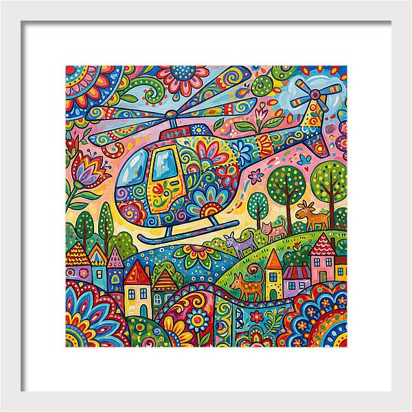 Colorful Helicopter In A Whimsical Landscape