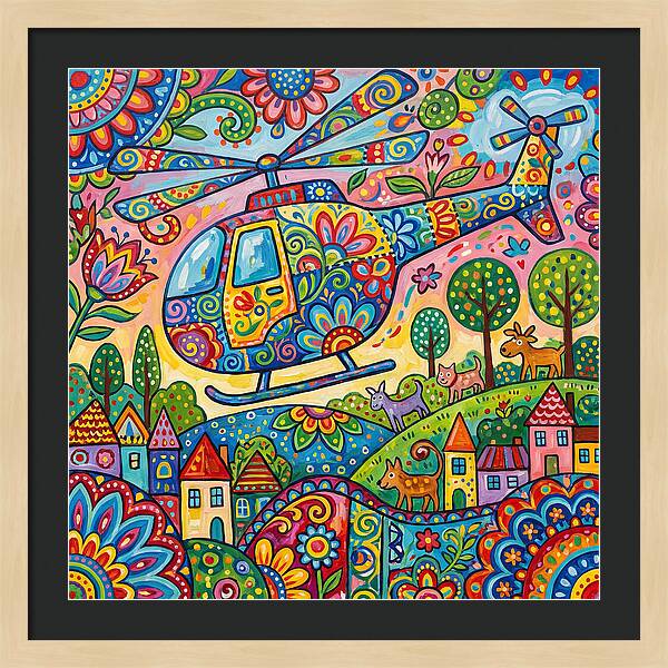 Colorful Helicopter In A Whimsical Landscape