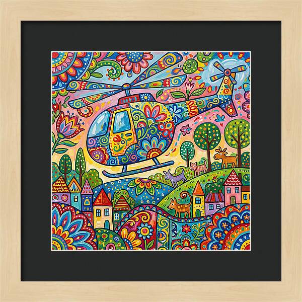 Colorful Helicopter In A Whimsical Landscape
