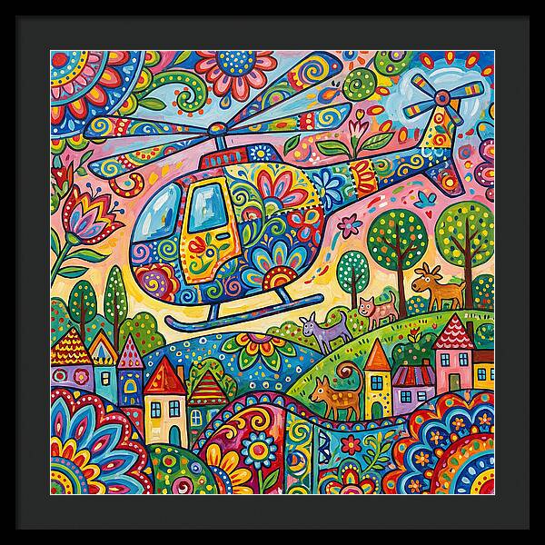 Colorful Helicopter In A Whimsical Landscape