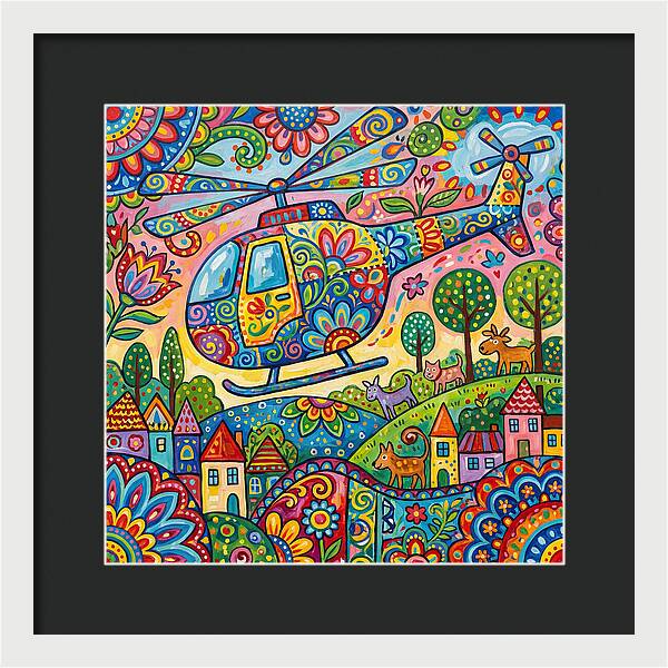 Colorful Helicopter In A Whimsical Landscape