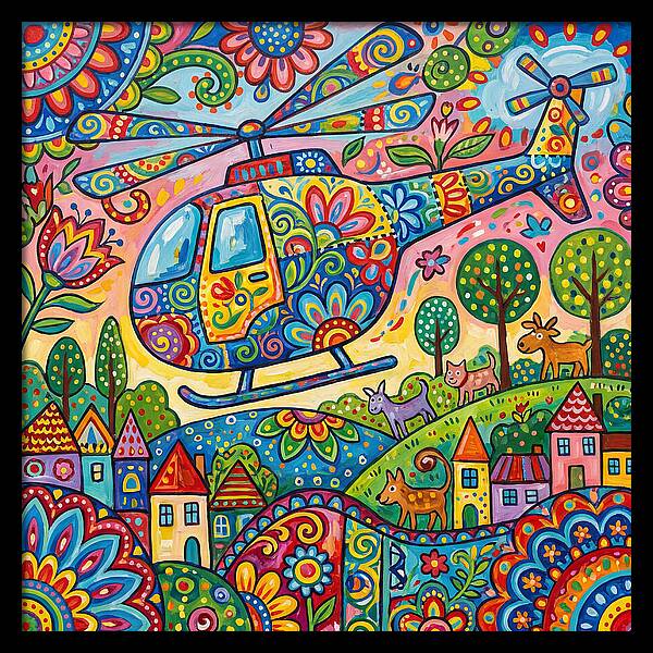 Colorful Helicopter In A Whimsical Landscape