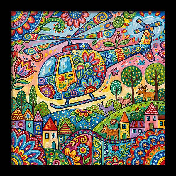 Colorful Helicopter In A Whimsical Landscape