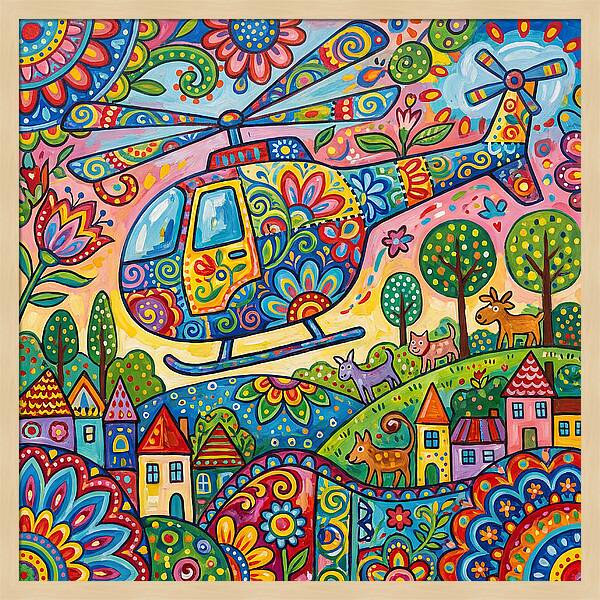 Colorful Helicopter In A Whimsical Landscape