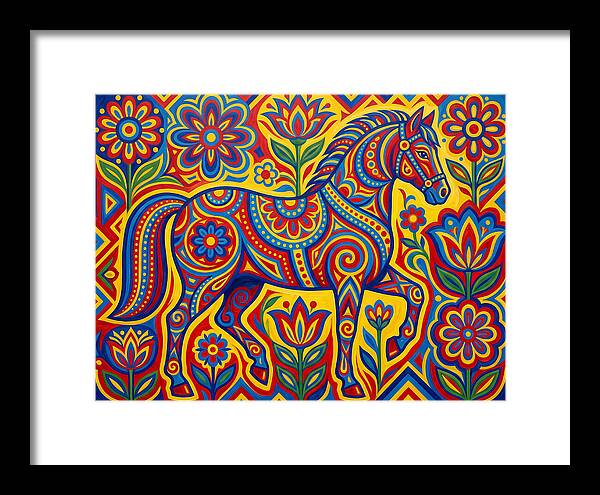 Colorful Horse Among Floral Patterns