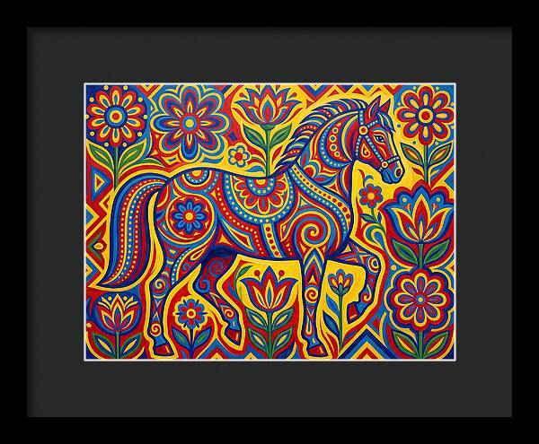 Colorful Horse Among Floral Patterns