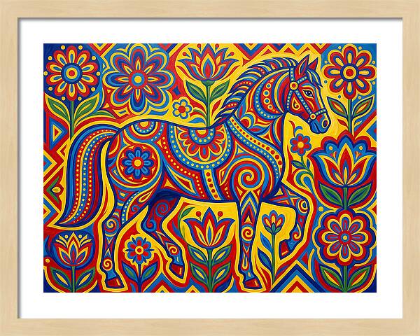Colorful Horse Among Floral Patterns