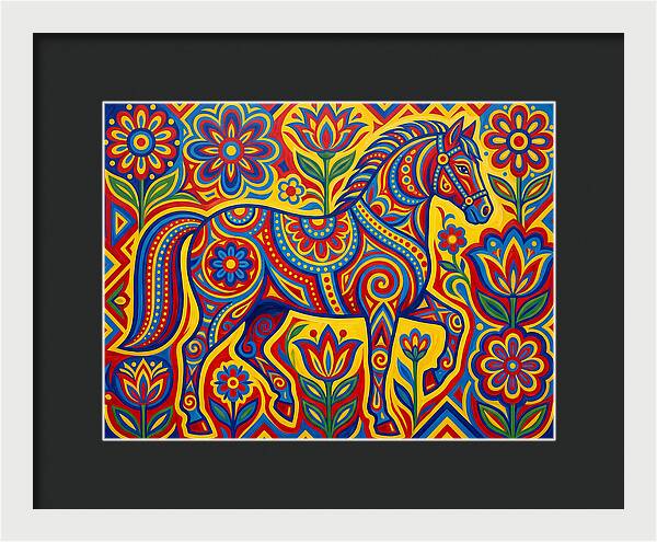 Colorful Horse Among Floral Patterns