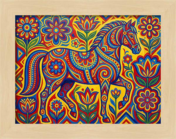 Colorful Horse Among Floral Patterns