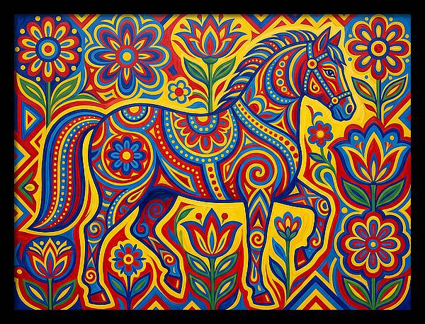 Colorful Horse Among Floral Patterns