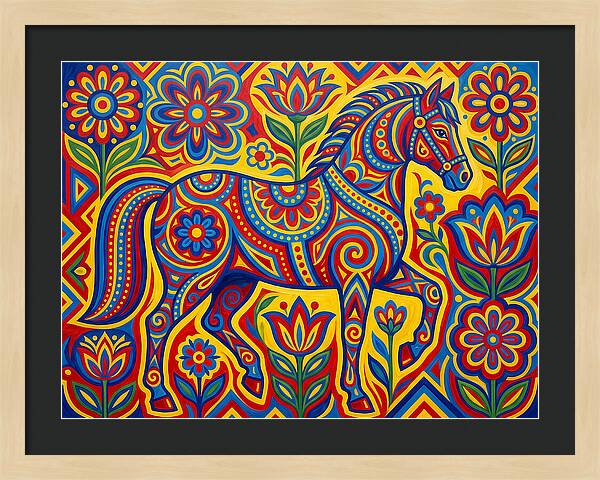 Colorful Horse Among Floral Patterns