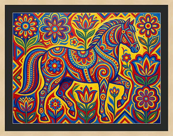Colorful Horse Among Floral Patterns