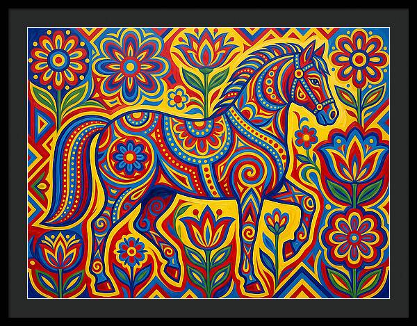 Colorful Horse Among Floral Patterns