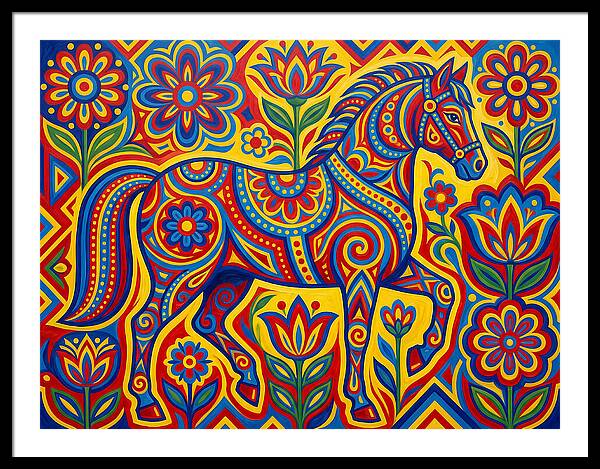 Colorful Horse Among Floral Patterns